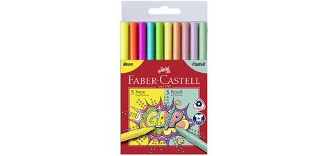 FABER-CASTELL Feutres GRIP fluo + pastel, étui de 10