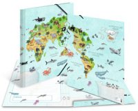 Elastiekmap 'Wereldkaart dieren' A3