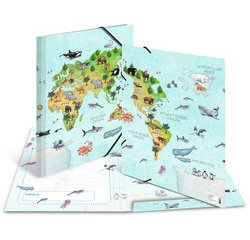 Elastiekmap 'Wereldkaart dieren' A3