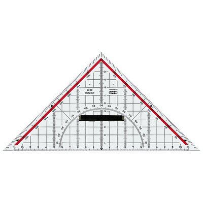 Geodriehoek, schuine zijde: 230 mm, plexiglas, afneembare handgreep