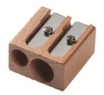 Taille-crayon duo, en bois, forme de bloc