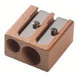 Taille-crayon duo, en bois, forme de bloc