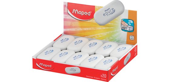 Epure plastic eraser, oval, white, display of 20