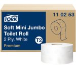 TORK Papier toilette en mini rouleau Jumbo, 2 plis, blanc