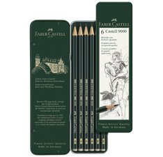 FABER-CASTELL Crayon graphite CASTELL 9000, étui métal de 6
