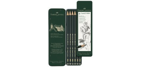 FABER-CASTELL Crayon graphite CASTELL 9000, étui métal de 6