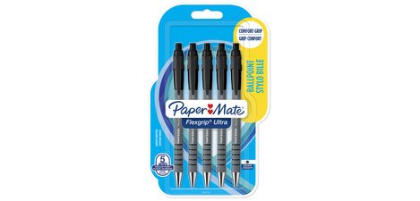 Paper:Mate FlexGrip Ultra Ballpoint Pen, pack of 5, black