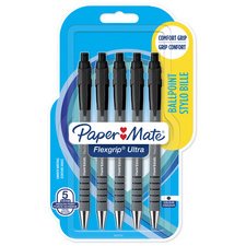 Paper:Mate Stylo à bille FlexGrip Ultra, blister de 5, noir