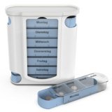 Pilulier semainier, pour 7 jours, 4 cases, bleu / blanc