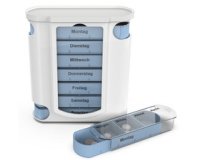 Pilulier semainier, pour 7 jours, 4 cases, bleu / blanc