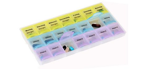 Weekly pill organizer, for 7 days, 4 compartments