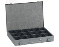 Metal suitcase for small parts, with fixed compartments EuroPlus Metall 34/18, grey.