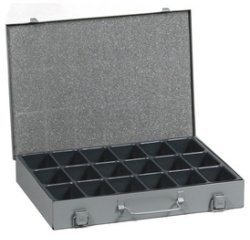 Metal suitcase for small parts, with fixed compartments EuroPlus Metall 34/18, grey.