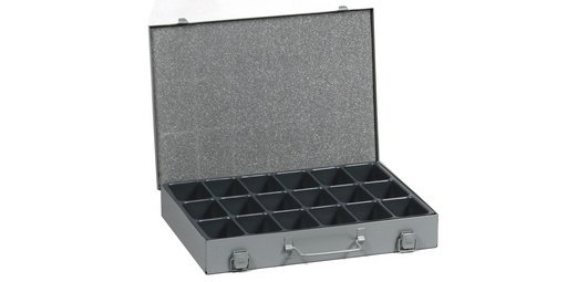 Valise en métal pour petites pièces, avec compartiments fixes EuroPlus Metall 34/18, gris