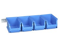 Set of 4 storage bins with ProfiPlus 3/5 wall rail, blue