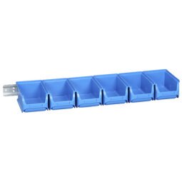 Set of 6 bins with spouts and wall rail ProfiPlus Set 2/7 blue