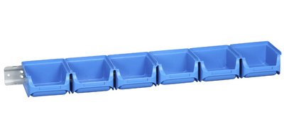 Spielset mit 6 Behälterkästen mit ProfiPlus 1/7 Wandhalterung, blau
