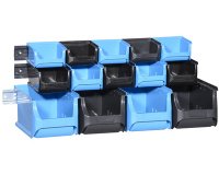 Set of 14 storage bins with wall rail ProfiPlus 1+2+3/17, blue/black