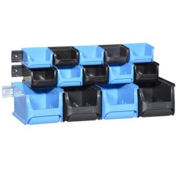 Jeu de 14 bacs à bec avec rail mural ProfiPlus 1+2+3/17, bleu/noir