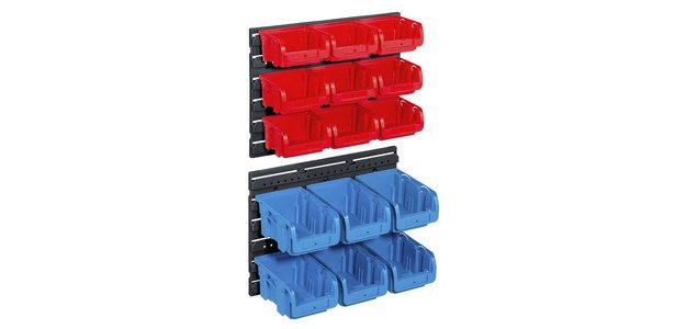 Jeu de 15 bacs à bec avec 2 support muraux ProfiPlus >C< 1+2/17, rouge/bleu