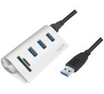 Hub USB 3.0 + kaartlezer, 3 poorten, zilverkleurig