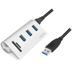 Hub USB 3.0 + kaartlezer, 3 poorten, zilverkleurig