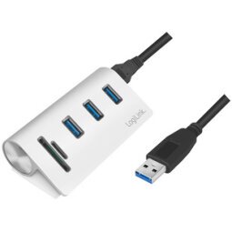 Hub USB 3.0 + kaartlezer, 3 poorten, zilverkleurig