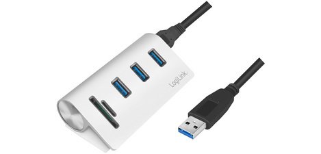 USB 3.0 Hub + Card Reader, 3 Ports, Silver