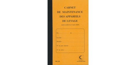 Carnet de maintenance 'Appareil de levage', 32 pages