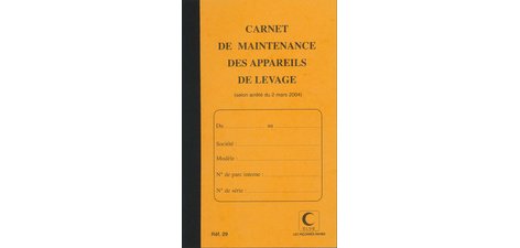 Carnet de maintenance 'Appareil de levage', 32 pages