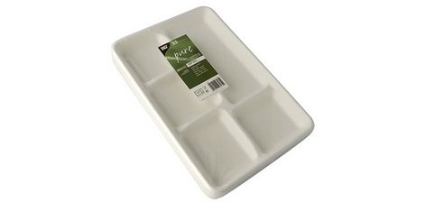 Plateau en canne à sucre, 5 compartiments, blanc