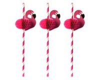 Paille en papier 'Flamand rose', 200 mm, rose/blanc