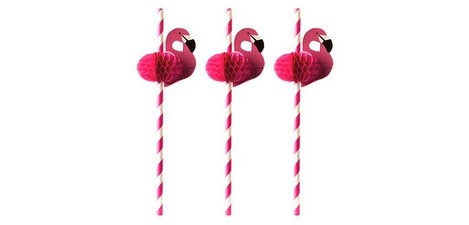 Paille en papier 'Flamand rose', 200 mm, rose/blanc