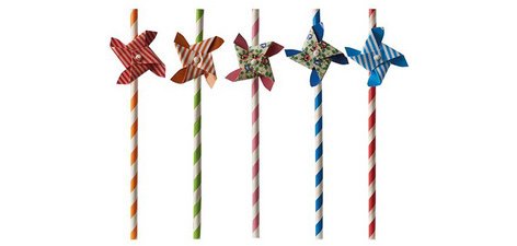 Paille en papier 'Moulin à vent', 200 mm, coloré