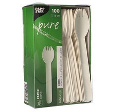Fourchette/cuillère 2 en 1 en papier blanc - Lot de 100