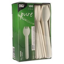 Fourchette/cuillère 2 en 1 en papier blanc - Lot de 100