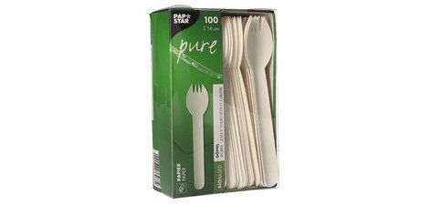 Fourchette/cuillère 2 en 1 en papier blanc - Lot de 100