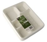 Plateau en canne à sucre, 5 compartiments, blanc