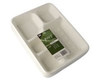 Plateau en canne à sucre, 5 compartiments, blanc