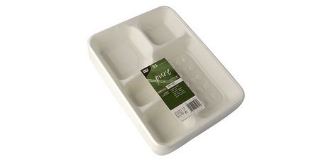 Tablett aus Zuckerrohr, 5 Fächer, weiß