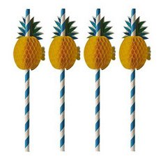 Paille en papier 'Ananas', 200 mm, bleu/blanc
