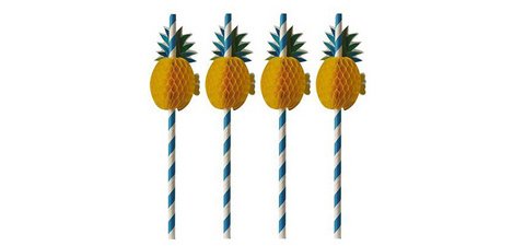 Papieren rietjes 'Ananas', 200 mm, blauw/wit