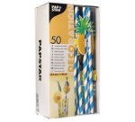 Paille en papier 'Ananas', 200 mm, bleu/blanc