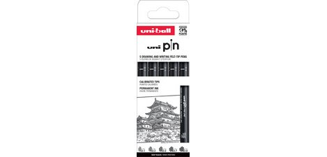 Uni Pin fineliner, set of 8 pieces, black, 0.03-0.1-0.3-0.5-0.7-0.9-1.2 and 1 brush