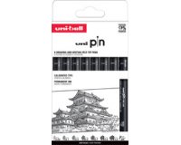 Uni Pin fineliner, étui de 8 pièces, noir, 0,05-0,2-0,4-0,6-0,8-1,0-1,2 et 1 brush