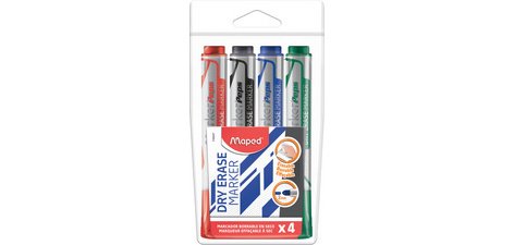 Marqueur effaçable Maped Marker'Peps Jumbo pointe ogive 2 mm - Pochette de 4 couleurs assorties