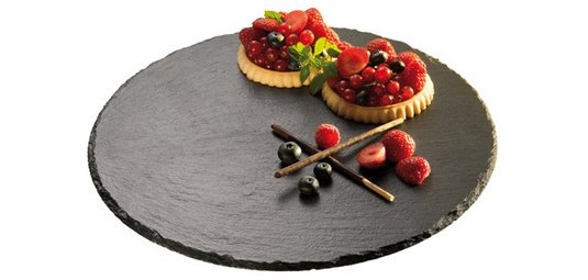 Plat à tarte en ardoise naturelle, rond, anthracite