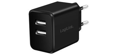 Chargeur secteur USB, 2x USB, 12 watts, noir