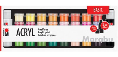 Set de peinture acrylique BASIC, 32x 3,5 ml/2x 59 ml