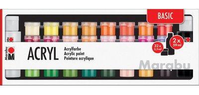 Set de peinture acrylique BASIC, 32x 3,5 ml/2x 59 ml